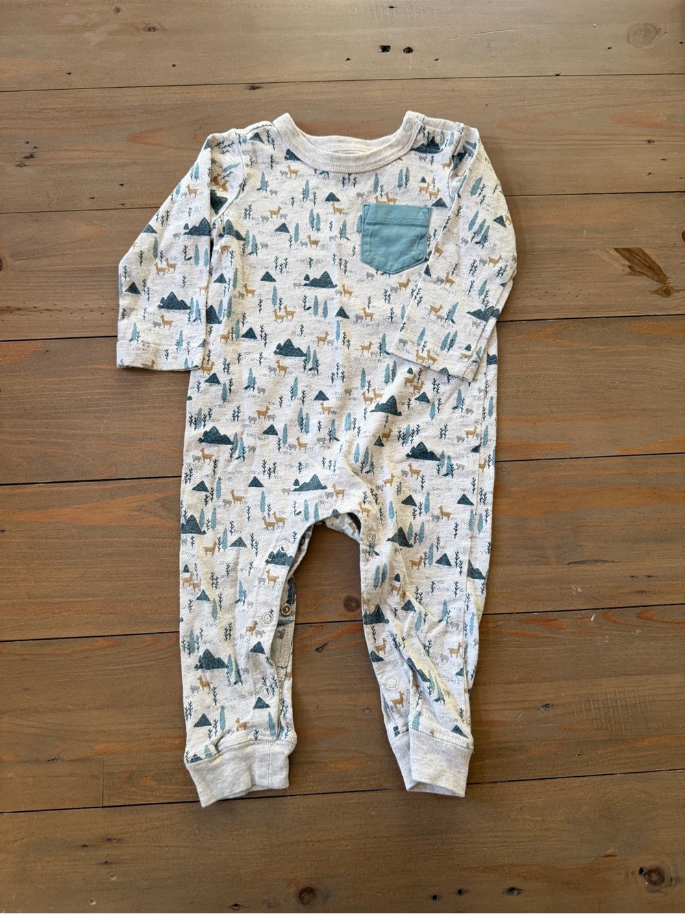 Tea Long-Sleeve Mountain Romper in Light Cream and Blue - 9-12 Months
